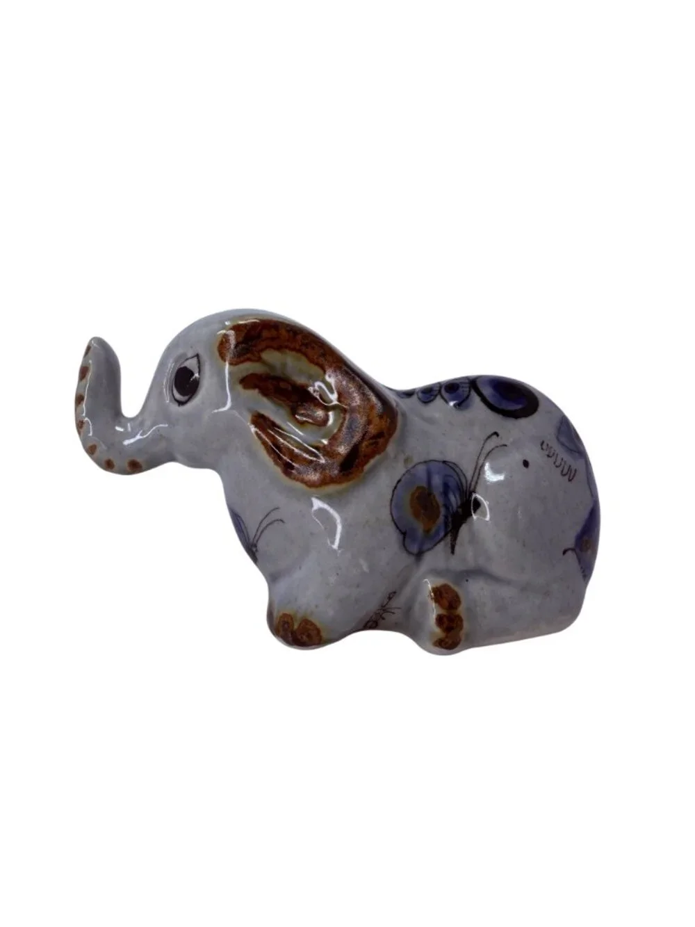 Vintage Mexican Tonala Pottery Elephant Figurine Hand Painted 1980s
